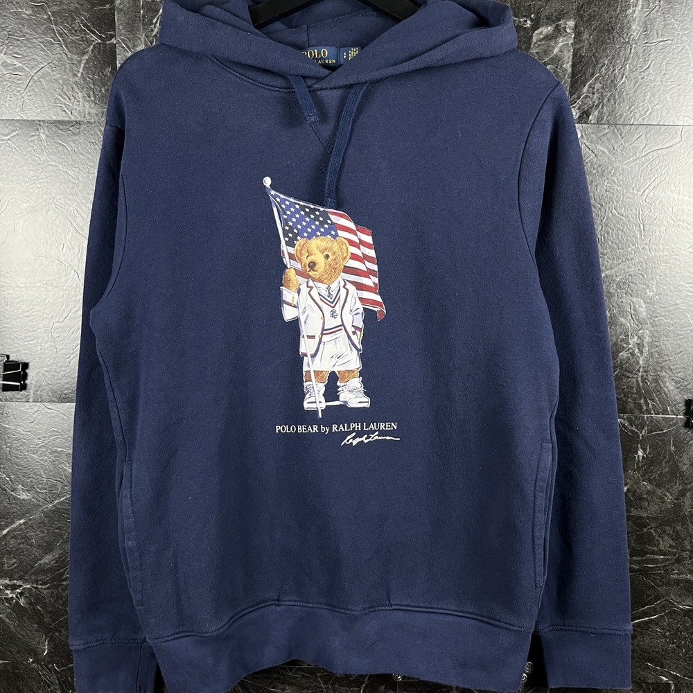 Polo Ralph Lauren Men's Blue Polo Bear Team USA Fleece Hoodie Small